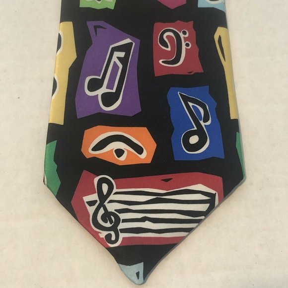 Chesbro Music Co Colorful Music Notes And symbols 100% Silk Tie - Picture 3 of 12